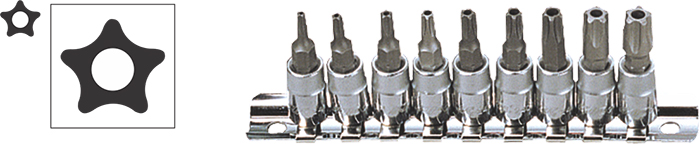 Bộ đầu khẩu hình sao chìm 5PT.9 chi tiết JTC-3303,JTC-3303 9PC 5 PT. START SOCKET BIT SET (TAMPERPROOF)